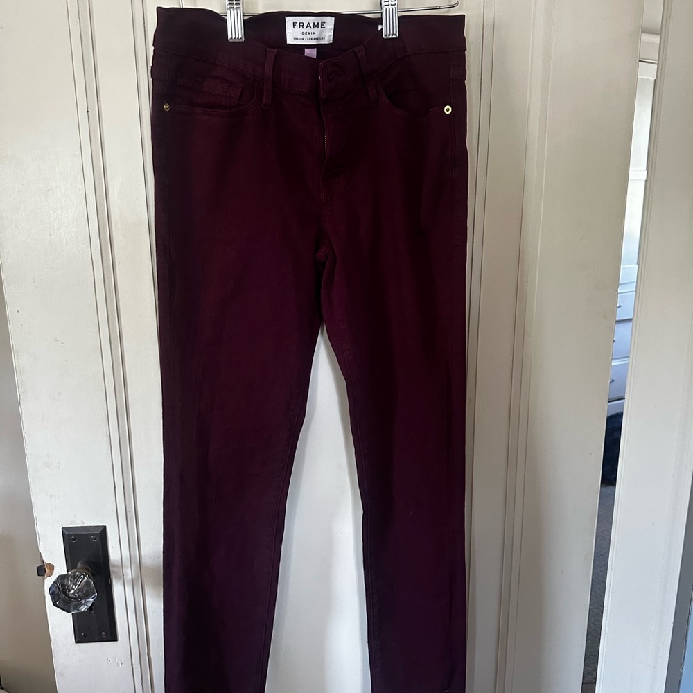 Frame Denim Burgundy Skinny Jeans